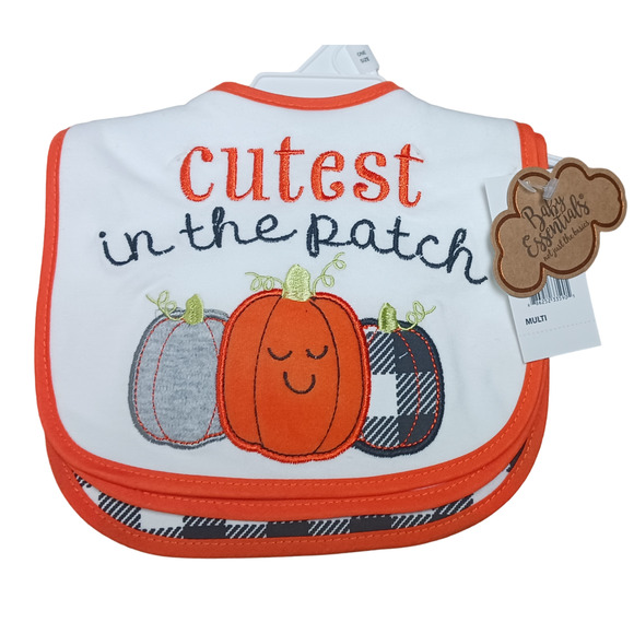 Baby Essentials Baby’s Cutest In The Patch Bibs Set of 3 Pumpkin Theme One Size - Picture 10 of 16